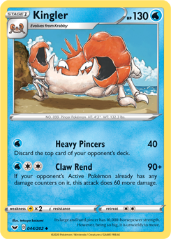 A picture of a "Kingler" Pokemon trading card